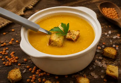 Supă cremă de linte, preparat gătit la Famous Gourmet Rahova